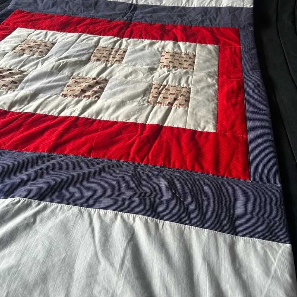 Handmade Red, White & Blue Patriotic Flag Quilt #101025